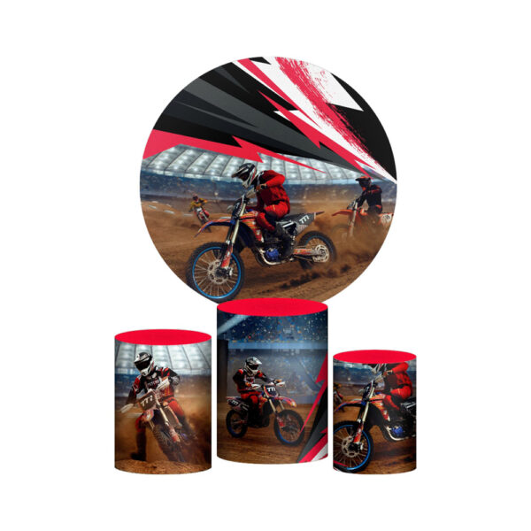 Trio Capa Cilindro + Painel Redondo 3D Motocross 1,50m Veste Fácil