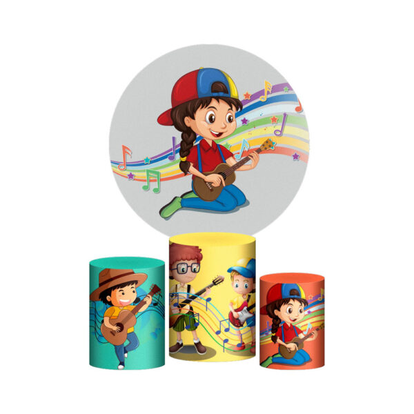 Trio Capa Cilindro + Painel Redondo 3D Musica 1,50m Veste Fácil