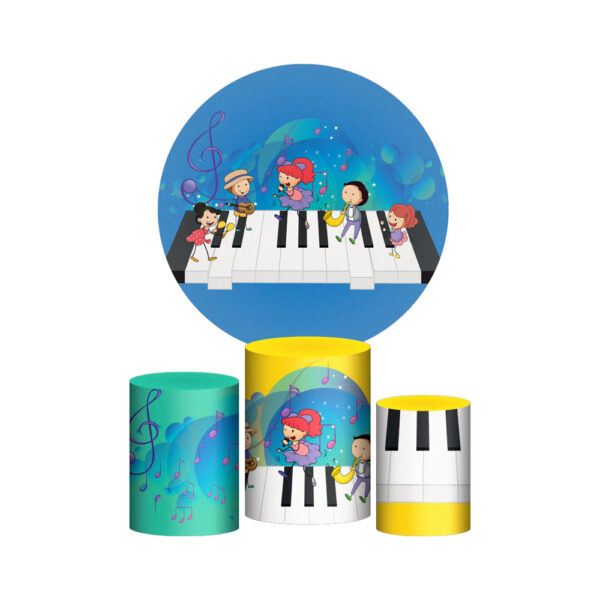 Trio Capa Cilindro + Painel Redondo 3D Musica 1,50m Veste Fácil