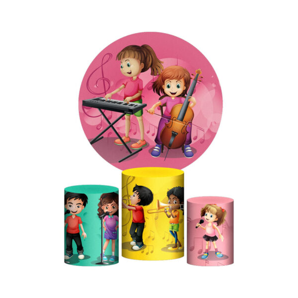 Trio Capa Cilindro + Painel Redondo 3D Musica 1,50m Veste Fácil
