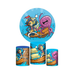 Trio Capa Cilindro + Painel Redondo 3D Pirata 1,50m Veste Fácil