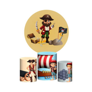 Trio Capa Cilindro + Painel Redondo 3D Pirata 1,50m Veste Fácil