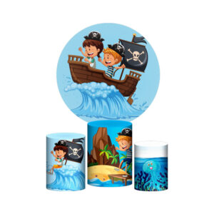 Trio Capa Cilindro + Painel Redondo 3D Pirata 1,50m Veste Fácil