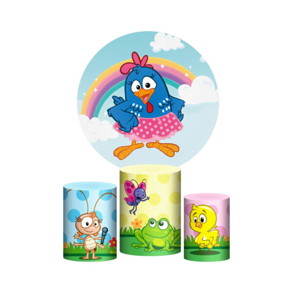 Trio Capa Cilindro + Painel Redondo 3D Galinha Pintadinha 1,50m Veste Fácil