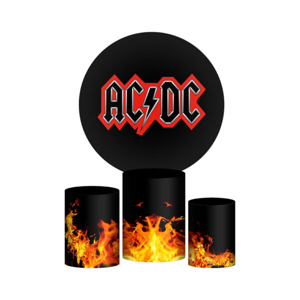 Trio Capa Cilindro + Painel Redondo 3D Rock ACDC 1,50m Veste Fácil