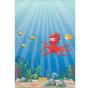 Painel de Festa Retangular 3D Fundo do Mar Casadinho 1,50m x 2,20