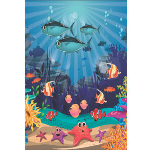 Painel de Festa Retangular 3D Fundo do Mar Peixes Casadinho 1,50m x 2,20