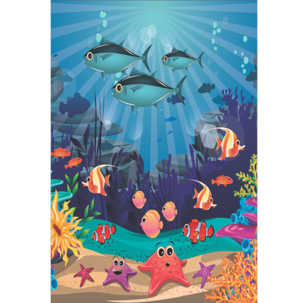 Painel de Festa Retangular 3D Fundo do Mar Peixes Casadinho 1,50m x 2,20