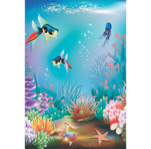 Painel de Festa Retangular 3D Fundo do Mar Casadinho 1,50m x 2,20