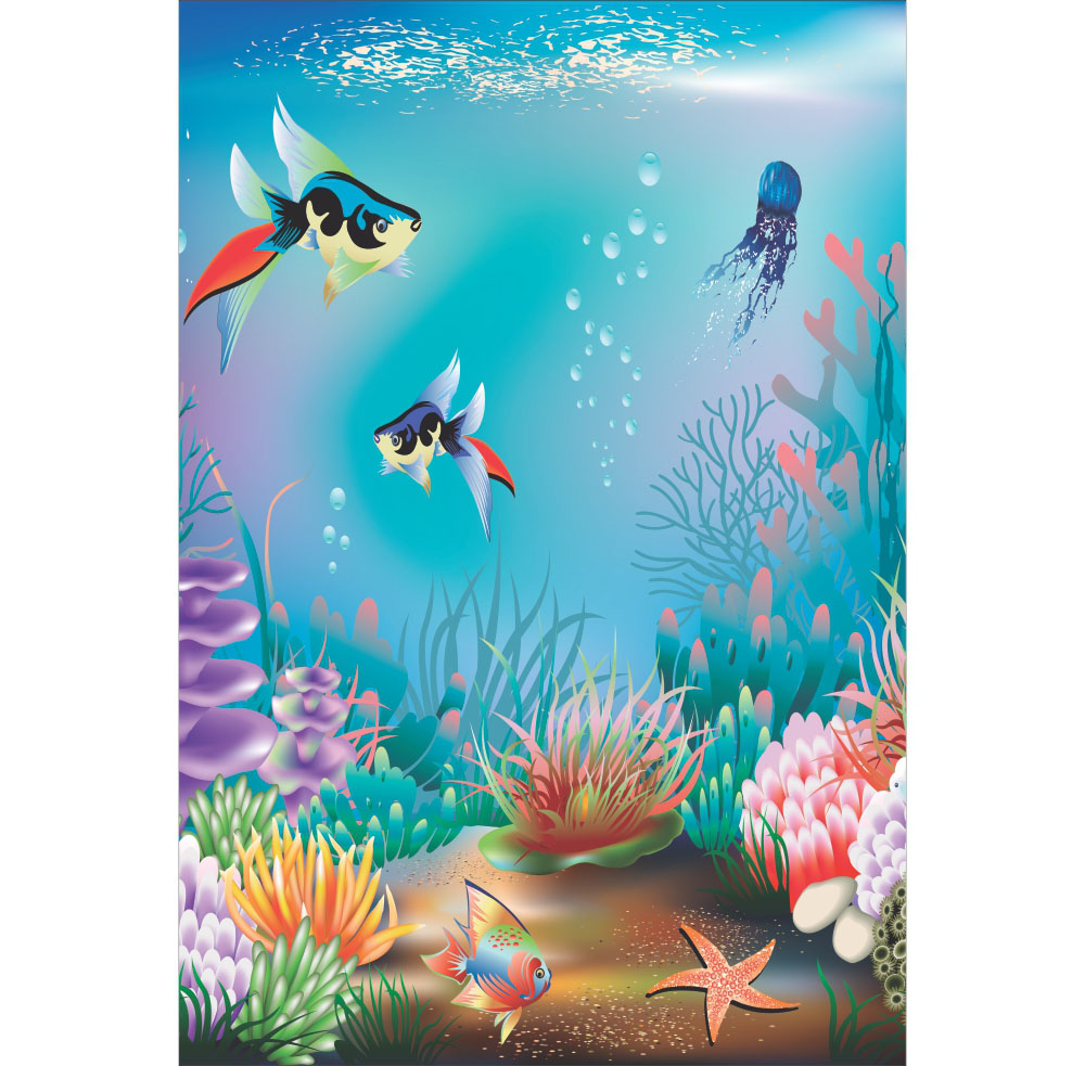 Painel de Festa Retangular 3D Fundo do Mar  Casadinho 1,50m x 2,20