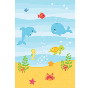 Painel de Festa Retangular 3D Fundo do Mar Azul Casadinho 1,50m x 2,20