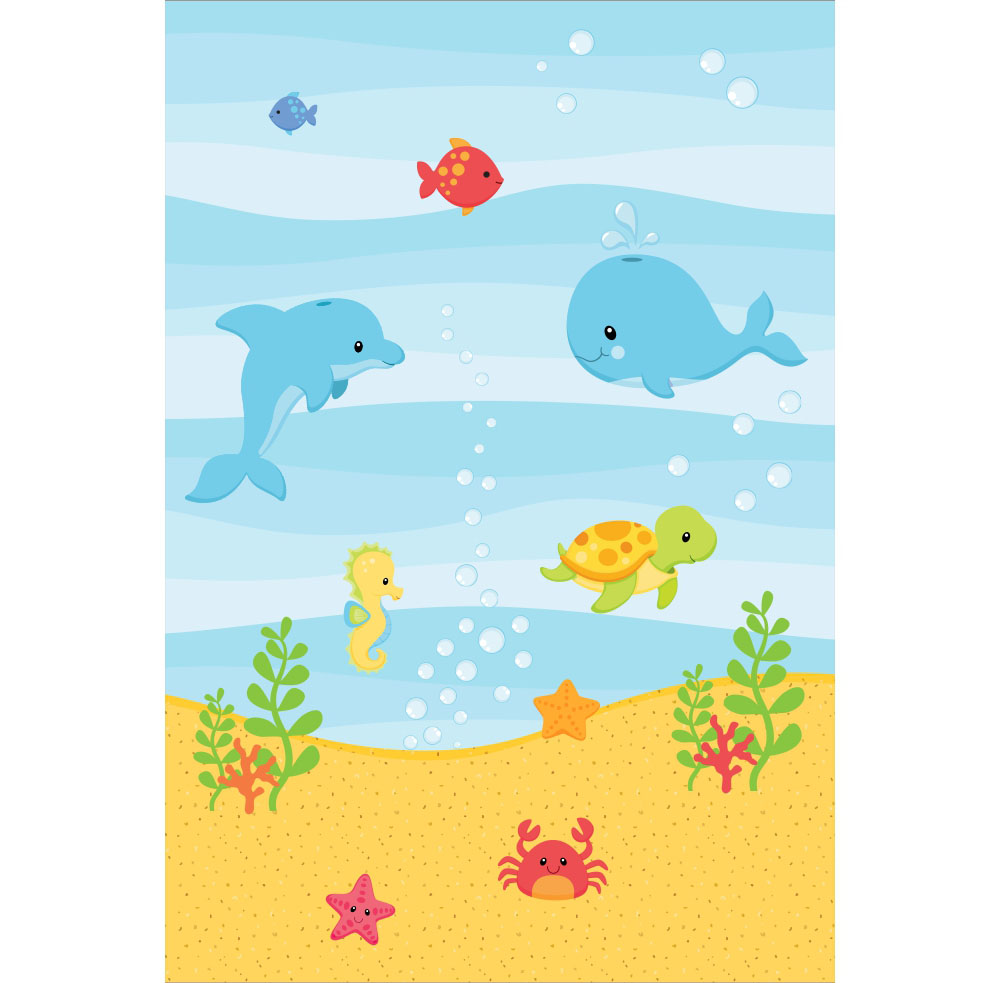 Painel de Festa Retangular 3D Fundo do Mar Azul Casadinho 1,50m x 2,20