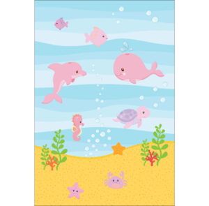 Painel de Festa Retangular 3D Fundo do Mar Rosa Casadinho 1,50m x 2,20