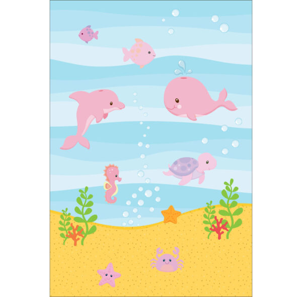 Painel de Festa Retangular 3D Fundo do Mar Rosa Casadinho 1,50m x 2,20