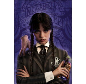 Painel de Festa Retangular 3D Wandinha Addams Casadinho 1,50m x 2,20