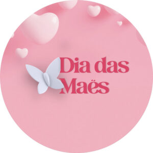 Painel Redondo 3D Dia das Mães Rosa Tecido Sublimado