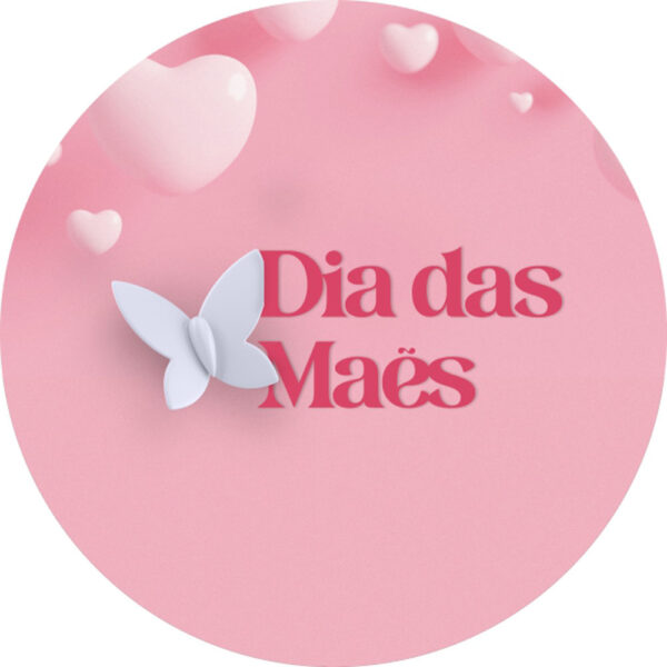 Painel Redondo 3D Dia das Mães Rosa Tecido Sublimado