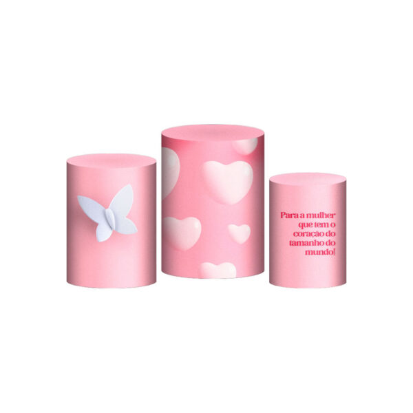 Trio Capa Cilindro Dia das Mães Rosa 3d Em Tecido Com Elástico