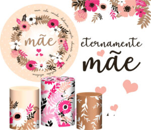 Kit Casado Dia das Mães Painel Redondo Trio Capas Cilindro Retangular Vertical Em Tecido