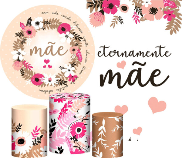 Kit Casado Dia das Mães Painel Redondo Trio Capas Cilindro Retangular Vertical Em Tecido