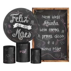 Kit Casado Dia das Mães Giz Painel Redondo Trio Capas Cilindro Retangular Vertical Em Tecido