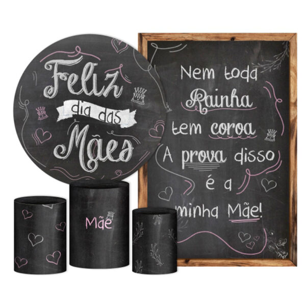 Kit Casado Dia das Mães Giz Painel Redondo Trio Capas Cilindro Retangular Vertical Em Tecido