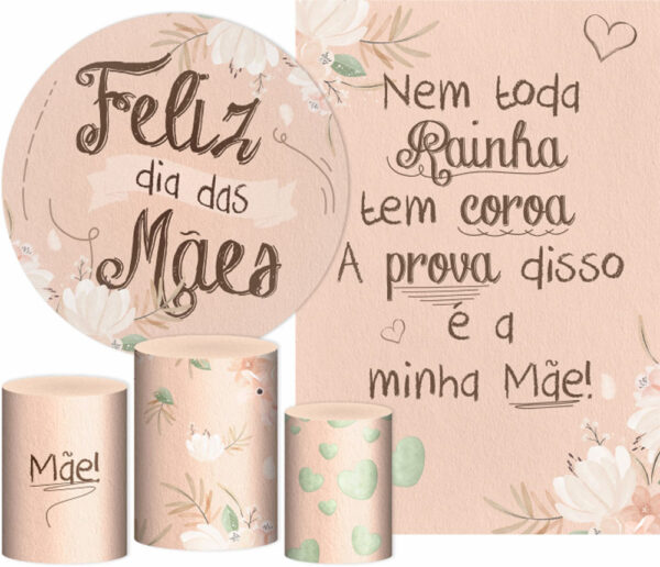 Kit Casado Dia das Mães Painel Redondo Trio Capas Cilindro Retangular Vertical Em Tecido