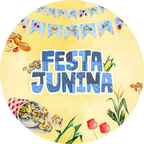 Painel Redondo 3D Festa Junina Amarelo Tecido Sublimado