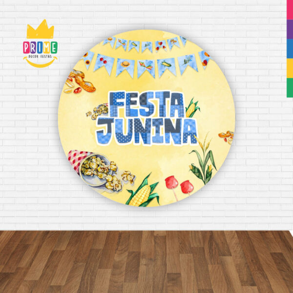 Painel Redondo 3D Festa Junina Amarelo Abre Fácil Em Tecido - Image 2