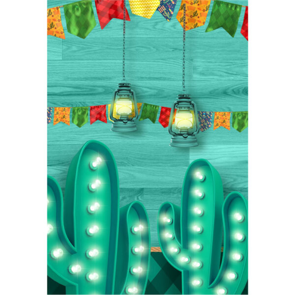 Painel de Festa Retangular 3D Festa Junina Cactus  Casadinho 1,50m x 2,20
