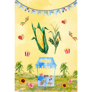 Painel de Festa Retangular 3D Festa Junina Amarelo Casadinho 1,50m x 2,20