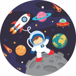 Painel Redondo 3D Astronauta Tecido Sublimado