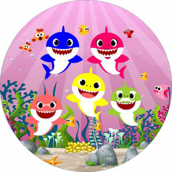 Painel Redondo 3D Baby Shark Tecido Sublimado