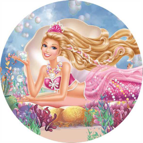 Painel Redondo 3D Barbie Sereia Tecido Sublimado