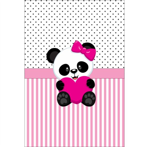 Painel de Festa Retangular 3D Panda Rosa Casadinho 1,50m x 2,20m