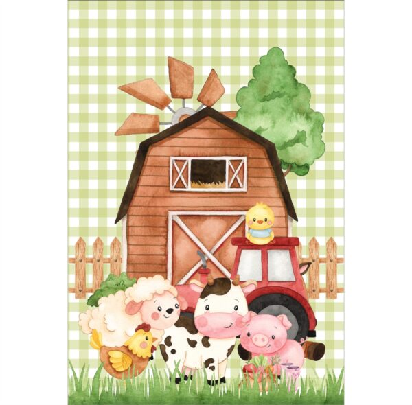 Painel de Festa Retangular 3D Fazendinha Verde  Casadinho 1,50m x 2,20m