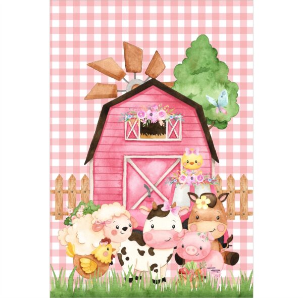 Painel de Festa Retangular 3D Fazendinha Vermelha  Casadinho 1,50m x 2,20m