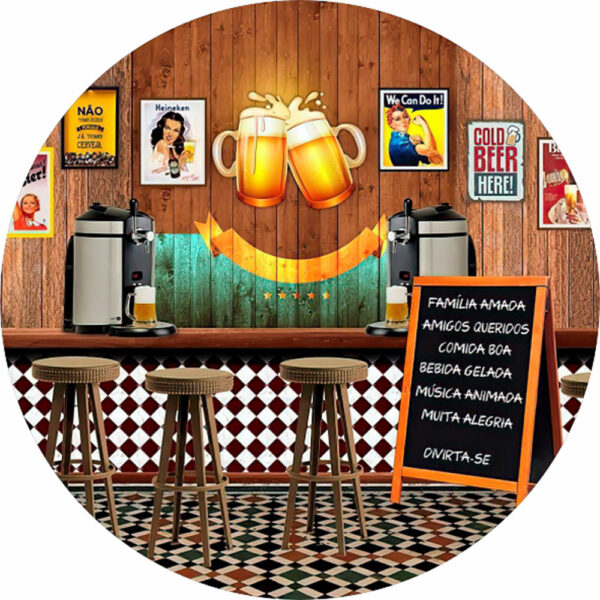 Painel Redondo 3D Boteco Bar Tecido Sublimado