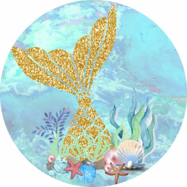 Painel Redondo 3D Cauda Sereia Tecido Sublimado