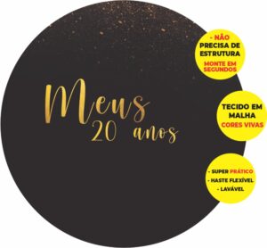 Painel Redondo 3D Meus 20 Anos Abre Fácil Em Tecido