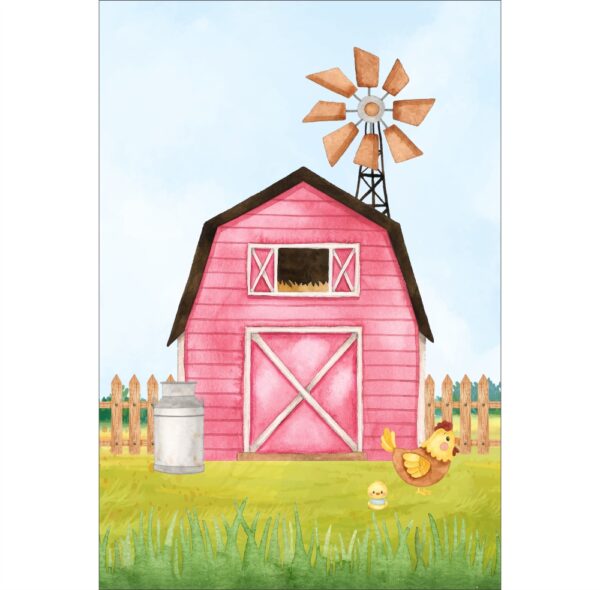 Painel de Festa Retangular 3D Fazendinha Aquarela Rosa Casadinho 1,50m x 2,20m
