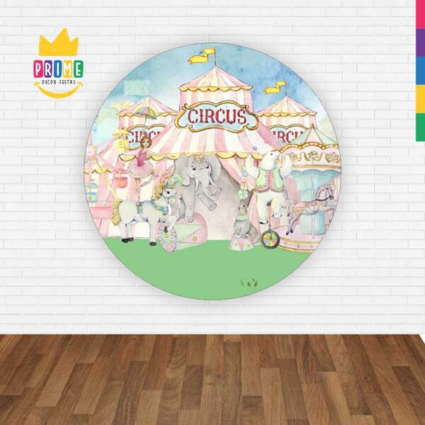 Painel Redondo 3D Circo Rosa Abre Fácil Tecido - Image 2