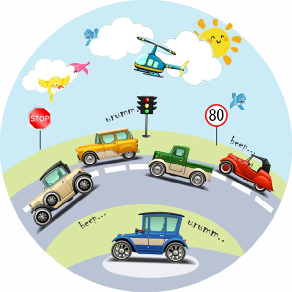 Painel Redondo 3D Carros Cute Tecido Sublimado