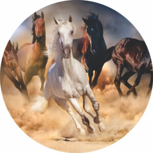 Painel Redondo 3D Cavalos Tecido Sublimado