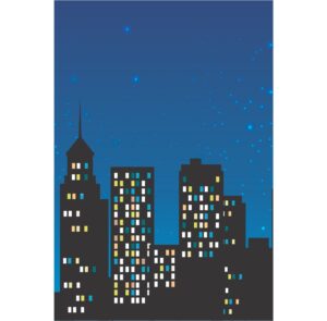 Painel de Festa Retangular 3D Prédio Hérois Noite Casadinho 1,50m x 2,20m