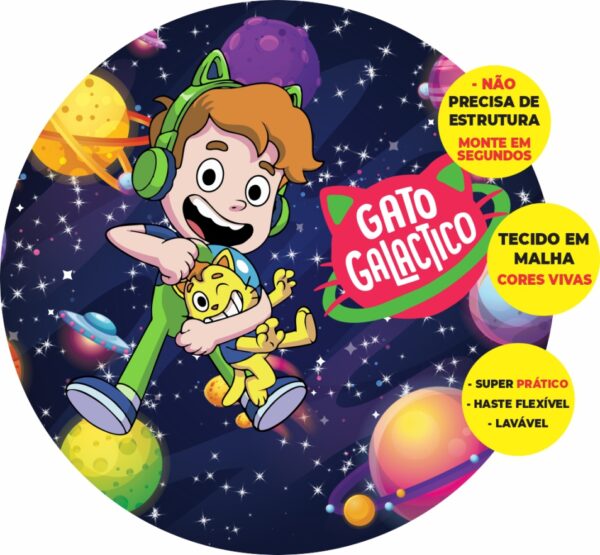Painel Redondo 3D Gato Galático Abre Fácil Em Tecido