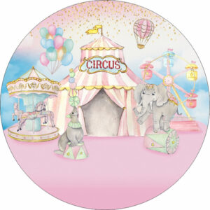 Painel Redondo 3D Circo Rosa Tecido Sublimado OUTLET
