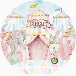 Painel Redondo 3D Circo Rosa Tecido Sublimado OUTLET