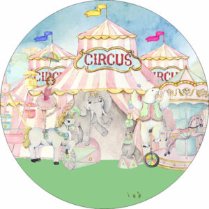 Painel Redondo 3D Circo Rosa Tecido Sublimado