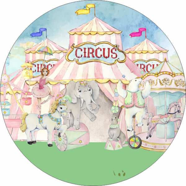 Painel Redondo 3D Circo Rosa Tecido Sublimado